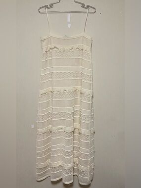 Zara Cream Crochet Maxi Dress with Spaghetti Straps